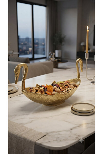 Kadim Vizyon İthal Swan Altın Gold Kuğu Döküm Gondol Sunumluk 48x17cm