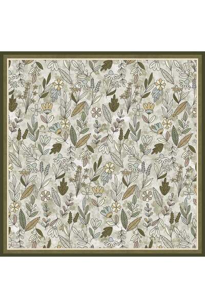 Levidor Khaki Wildflower Pattern Twill Silk Scarf