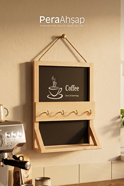 PeraWooden Pera Wooden Nook Kara Tahtalı Kahve Köşesi Raflı Kupa Askılığı 30x...