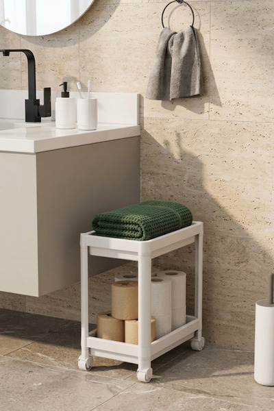 Lumloo 2 Katlı Tekerlekli Sert Plastik Eşya Düzenleyici Raf Çok Amaçlı Banyo Mutfak Salon Düzenleme Tezgah Raf Ünitesi