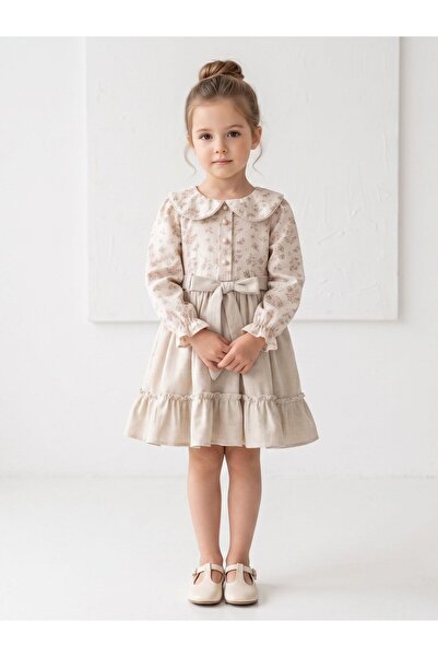 Cherrys Bebek Girl's Premium Series Baby Collar Bow Detailed Dress