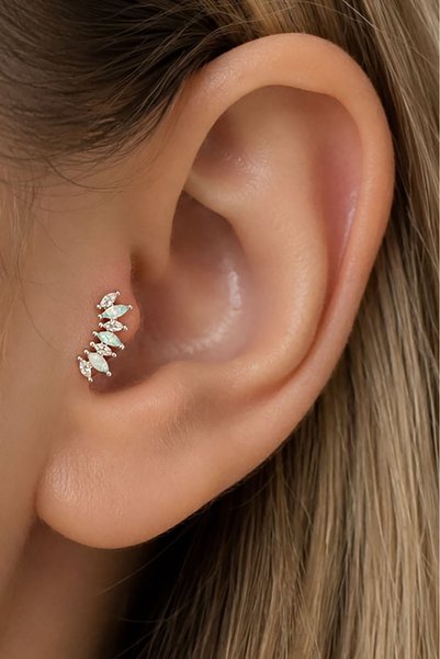 TAKIŞTIR Gümüş Renk Taşlı Cerrahi Çelik Tragus/Kıkırdak Küpe/Piercing (Tek)