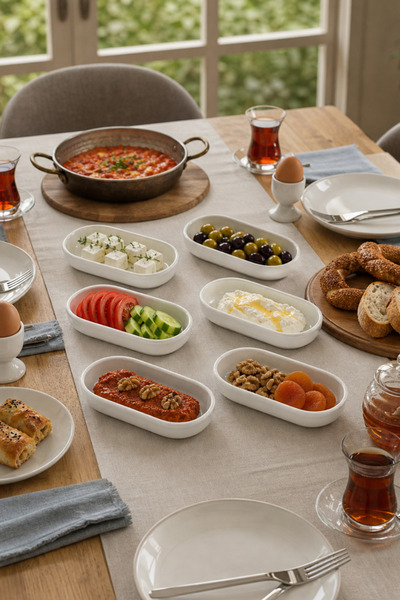 Nandy Home Salda - 6'lı Uzun Oval Seramik Sunum Kasesi - Meze, Kahvaltılık, S...