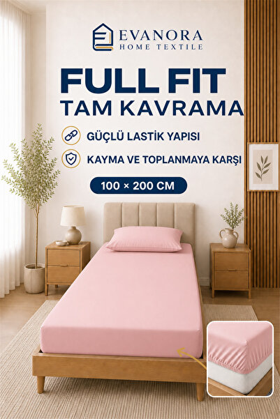 evonora Home Textile Riva Series Pink Single Elastic Bed Sheet Set 100 X 200 cm with 1 Pillowcase