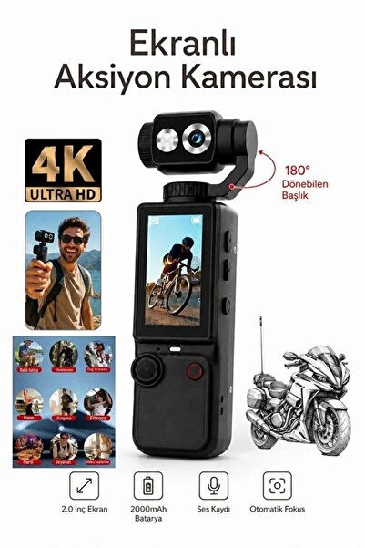 Rabbit Tech 4K Ultra HD Mini Aksiyon Vlog Kamera 2.0 inç Ekranlı Mikrofon Des...