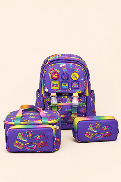 ELATAE Girl's 3-Piece School Bag Set Multi-Compartment Primary School Backpac...