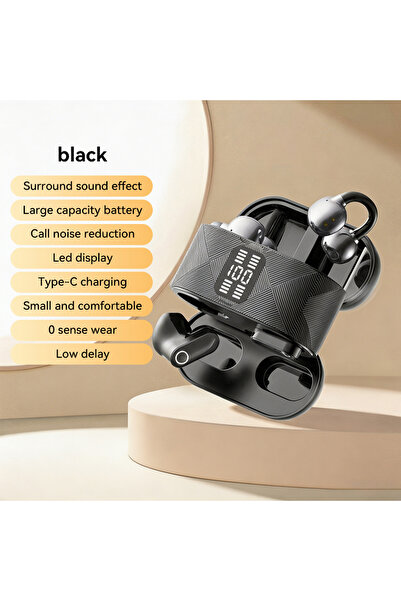 Choice Black Couples Double Open Ear Clip Bluetooth Headset HiFi Subwoofer Lo...
