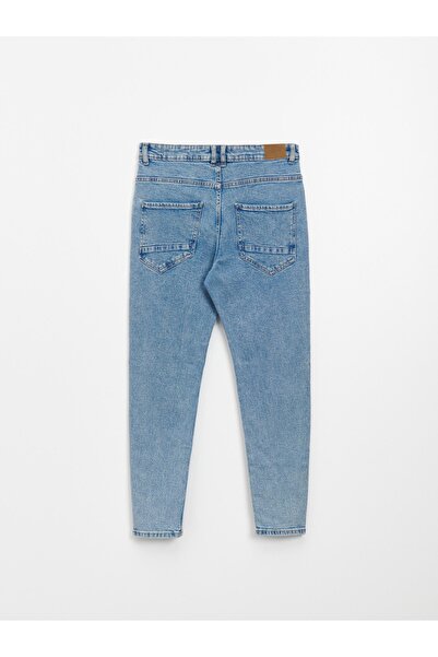 NO BRAND Pantaloni din denim albaștri cu rupturi, croială conică, buzunare 34/32