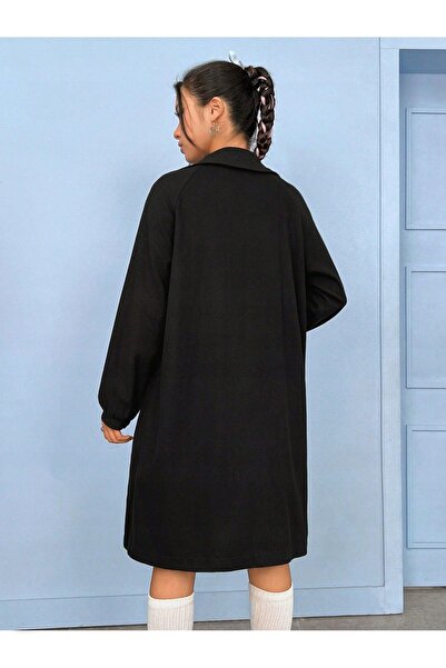 NO BRAND Palton clasic negru simplu cu funde, mâneci lungi, guler, Shein 36