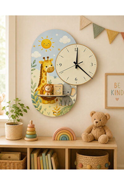 karbonsoft Dekoratif Raflı Sessiz Duvar Saati 37,5 × 50 cm – Çift Kat MDF Sev...