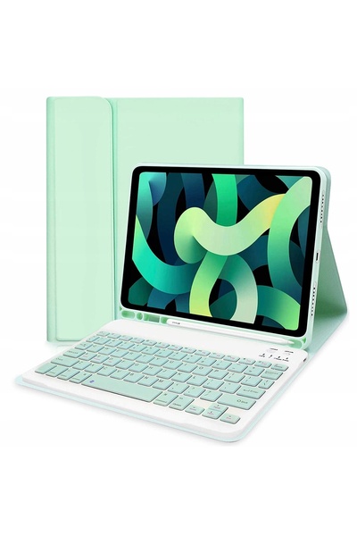 NO BRAND Husă din piele blocabilă cu tastatură pentru iPad 10.2 Mentă + Sticlă