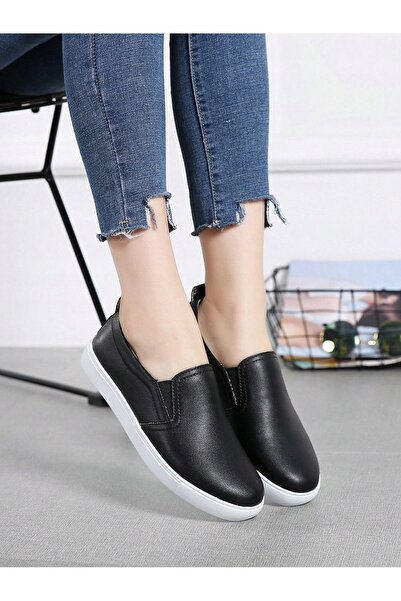NO BRAND Botine negre, netede, din piele ecologică, joase, tip slip-on, plate...