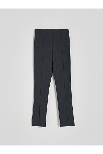 NO BRAND Pantaloni de costum din grafit, croială slim, picior lung, cu fermoa...