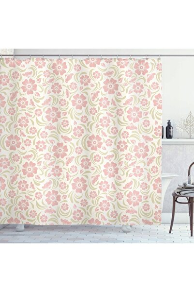 NO BRAND Perdea de duș 175X240 cm, cu cârlige, model floral