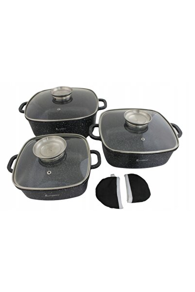 NO BRAND Set de oale 8 piese Vas ceramic granit 2,3L 4,4L 6,5L pentru inducți...