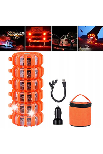 NO BRAND 6 bucăți Flara LED USB Lumină de avertizare de urgență auto cu carca...