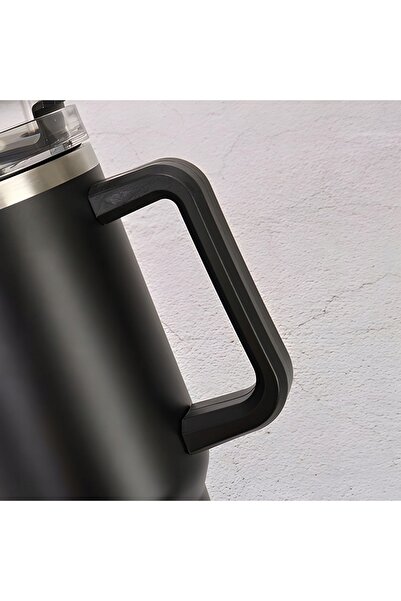 NO BRAND Termos mare, solid, cu mâner, 1L, din oțel, negru