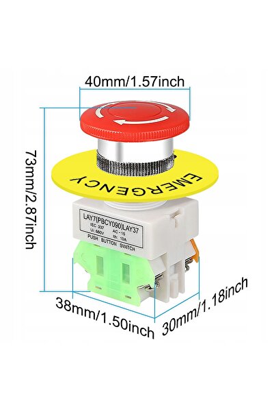 NO BRAND Buton de siguranță de urgență cu oprire, 22mm, Normal Deschis + Norm...