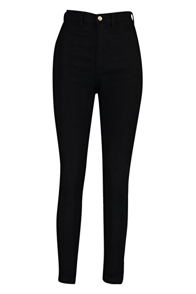 NO BRAND Pantaloni din denim negru, skinny, cu talie înaltă, lungime 7/8, Boo...