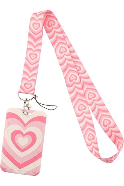 Generic Lanyard with ID Badges Holder, Pink Heart Neck Keychain Lanyard for K...