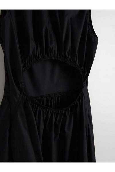 NO BRAND Rochie Midaxi trapezoidală din bumbac negru neted, cu decupaje, mări...
