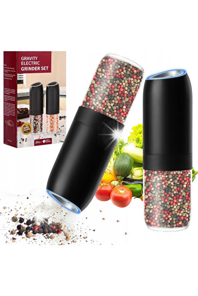 NO BRAND Râșniță electrică automată de sare și piper cu LED, set de 2 bucăți