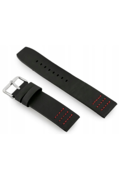 NO BRAND W39 negru/roșu curea de ceas din piele de 24mm