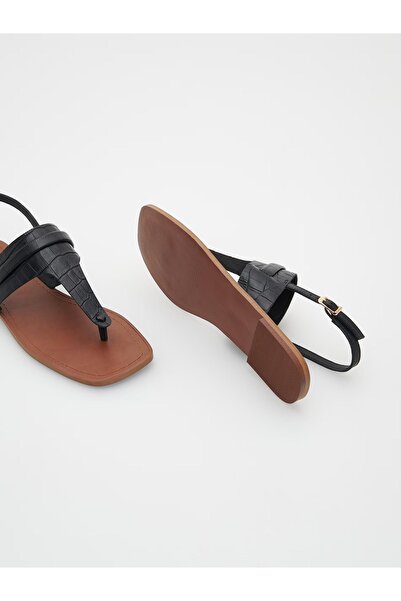 NO BRAND Sandale negre din piele japoneză, plate, tip slip-on, mărimea 40.