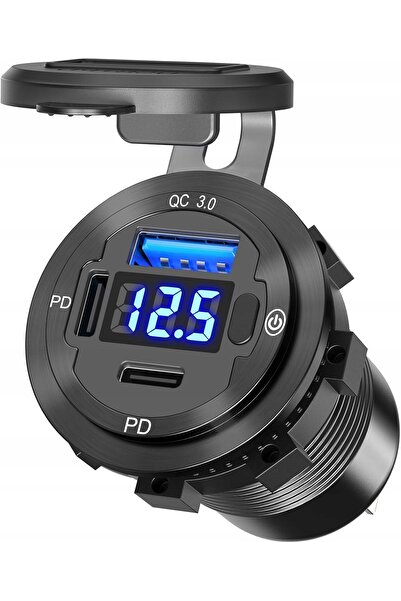 NO BRAND WOLTMANER 12V 24V IP66 USB QC 3.0 2 PD Priză auto cu întrerupător 78W