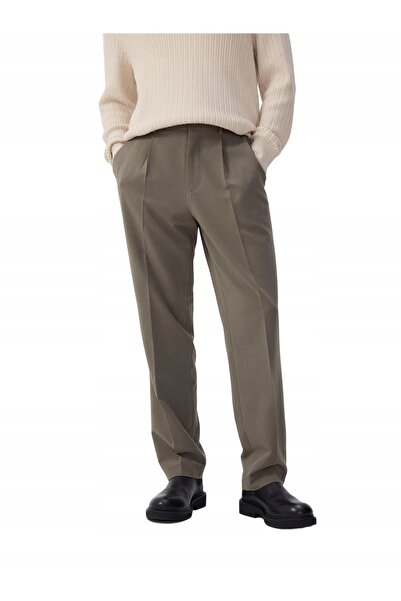 NO BRAND Pantaloni lungi din țesătură kaki cu picioare conice striate, Reserv...