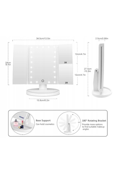 NO BRAND Oglindă de machiaj LED cu 21 de LED-uri, mărire 2X 3X, USB triplu