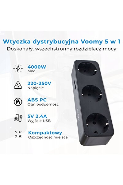 NO BRAND Priză electrică Voomy, cu 2 porturi USB, negru