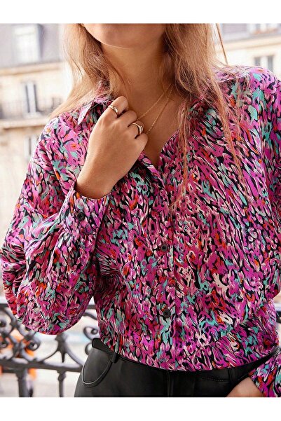 NO BRAND Cămașă multicoloră simplă cu mâneci lungi și nasturi cu model Shein 36
