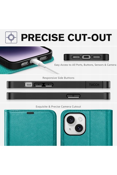 NO BRAND Husă din piele Tucch tip carte pentru iPhone 14 / 13, portofel cu pr...