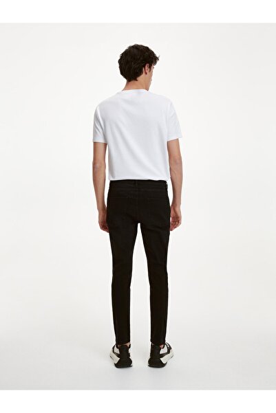 NO BRAND Blugi negri cu rupturi, stil skinny, buzunare clasice, 30