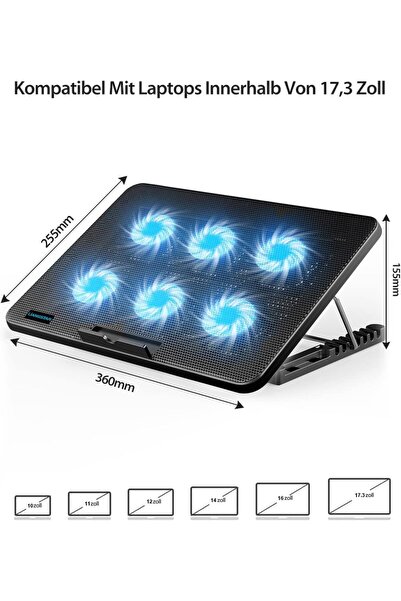 NO BRAND Suport de răcire pentru laptop cu 6 ventilatoare, 2100 RPM, USB