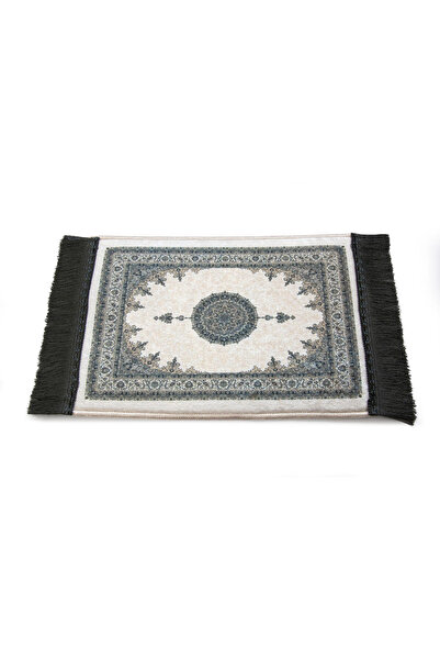 ihvan online Mini Alın Seccadesi Kaymaz Taban Desenli Cep Tipi Seyahat Namaz Seccadesi - Krem / Gri