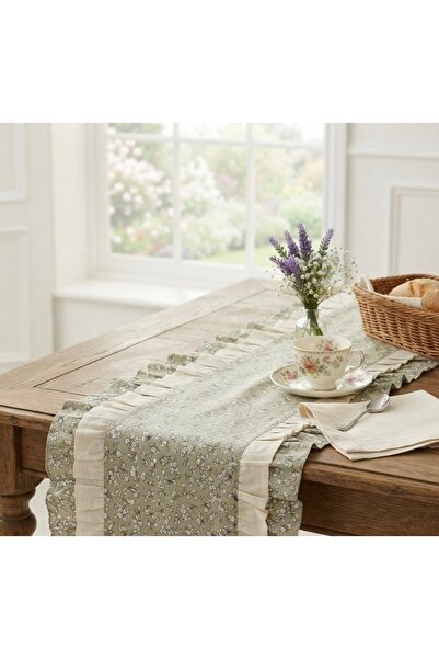 Doğa teks home Çiçek desenli çift fırfırlı Runner (30 x100)