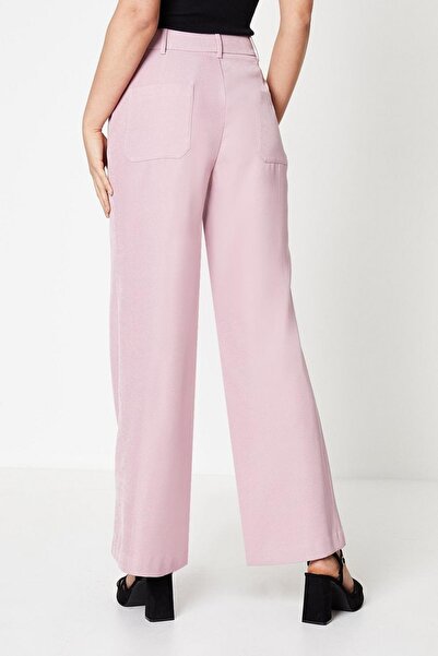 NO BRAND Pantaloni de costum roz, talie înaltă, buzunare, croială dreaptă eva...