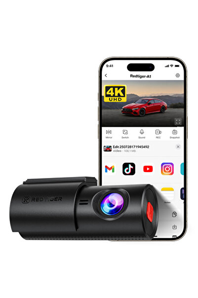 NO BRAND Cameră auto 4K cu cameră frontală Redtiger A1, înregistrare în buclă...