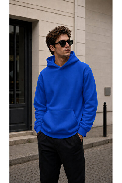 TREND EMMODA Men's Solid Color Hooded Sweatshirt with Kangaroo Pocket