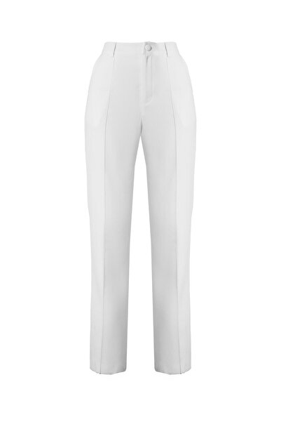 NO BRAND Pantaloni albi croială dreaptă picioare lungi cusături Prettylittlet...