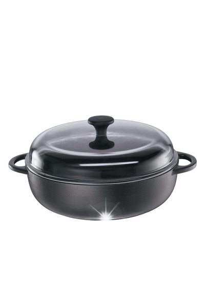 NO BRAND Tigaie din fontă, cu capac, dimensiune medie 24 cm, neagră