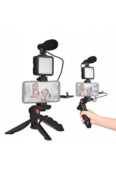 NO BRAND Kit de vlogging pentru mini telefon, lumină LED, microfon, suport te...