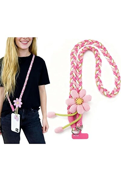 Generic Mobile Phone Lanyard, Pink Portable Hand Woven Flower Lanyard with T-...