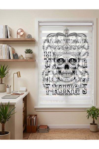 AD Home Mardi Gras King Taçlı Kurukafa Dijital Baskılı Lüks Zebra Perde