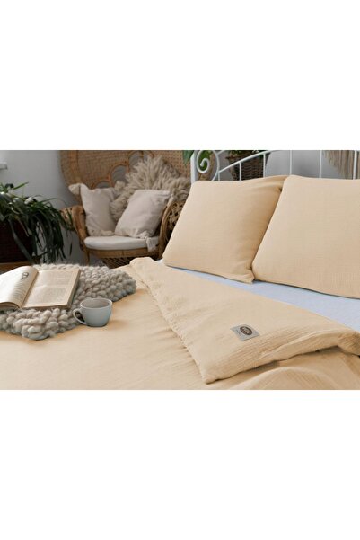 NO BRAND Lenjerie de pat din bumbac muselină în cutie premium 160X200 15 Bej
