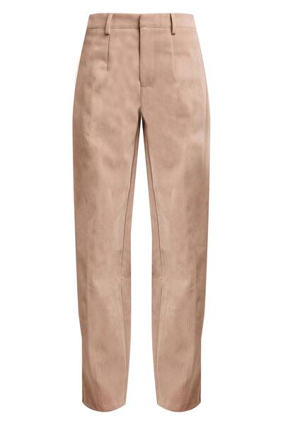 NO BRAND Pantaloni lungi bej deschis, croială dreaptă, din piele întoarsă eco...
