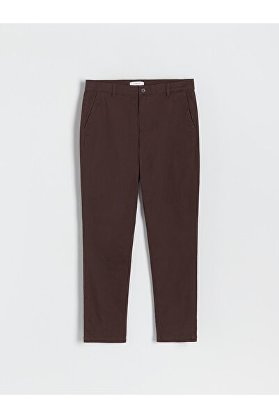 NO BRAND Pantaloni maro închis din bumbac, chino, cu buzunare clasice, 38
