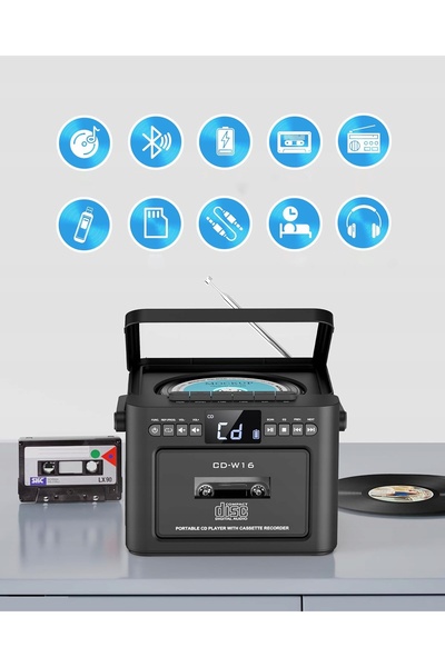 NO BRAND Player CD cu funcție de recuperare + Player casete Bluetooth Radio F...